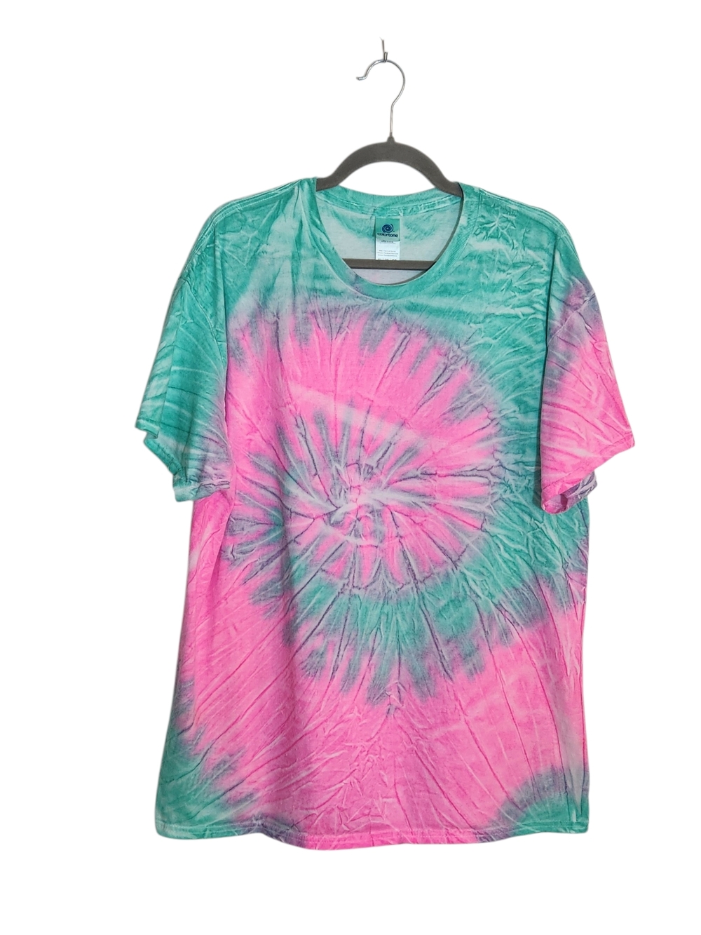 Colortone Green and Pink Tie-Dye Short Sleeve T-shirt Size XL